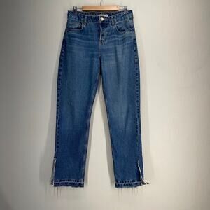 Zara Denim‎ Collection High Rise Straight Leg Jeans Womens 8 Released Hem Slits